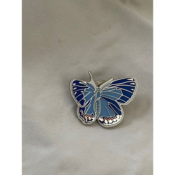 Butterfly Silver and 2-Tone Blue & Corral Color Resin Lapel Pin / Brooch - Picture 2 of 10